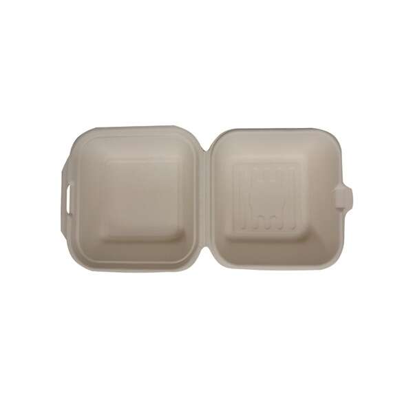 SafePro BC661PF, 6x6-Inch PFAS-Free Bagasse Take Out Container with Hinged Lid 500/CS