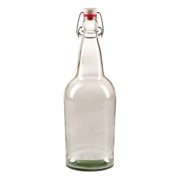 SafePro GB32, 33 Oz. Reclosable E.Z. Cap Glass Bottle, Clear, with Stopper, 12/CS