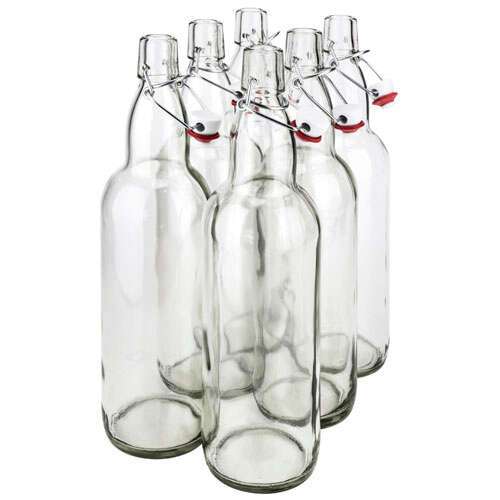 SafePro GB32CL, 1L / 32 Ounce Clear Glass Bottle with Stopper, EA