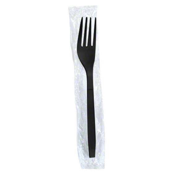 SafePro IWFHB Individually Wrapped Black Heavy Weight Plastic Forks, 1000/CS