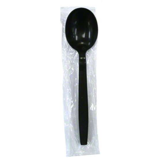 SafePro IWSSMB Individually Wrapped Black Medium Weight Plastic Soup Spoon, 1000/CS