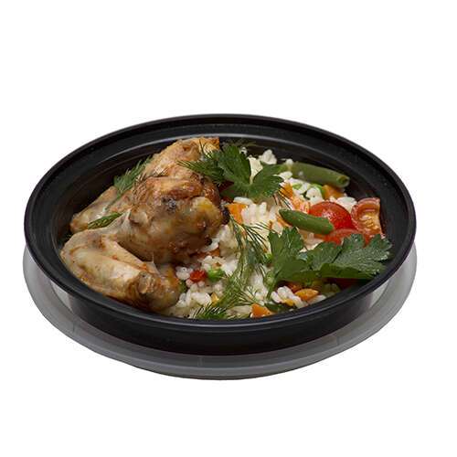 SafePro MC723, 24 Oz. Round Microwavable Containers Combo, Black Bottom, 150/CS