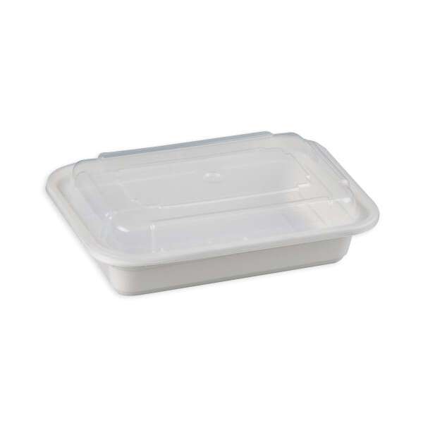 SafePro MC8168W 16 Oz. Rectangular Microwavable Containers Combo, White Bottom, 150/CS