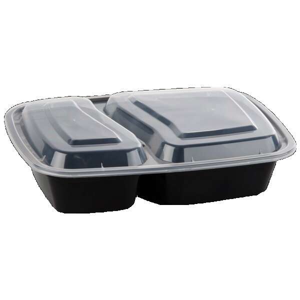 SafePro MC8288B 32 Oz. 2-Compartment Rectangular Microwavable Containers Combo, Black Bottom, 150/CS