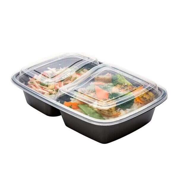 SafePro MC8288B 32 Oz. 2-Compartment Rectangular Microwavable Containers Combo, Black Bottom, 150/CS