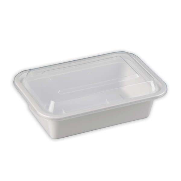 SafePro MC838W 24 Oz. Rectangular Microwavable Containers Combo, White Bottom, 150/CS