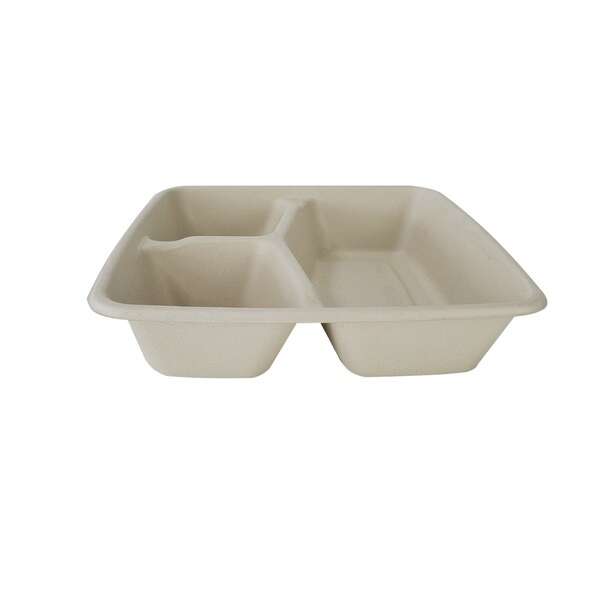 SafePro Eco SBCS1000-3 8x8x1.5-Inch 32 Oz 3-Compartment Bio Square Fiber Tray, 300/CS