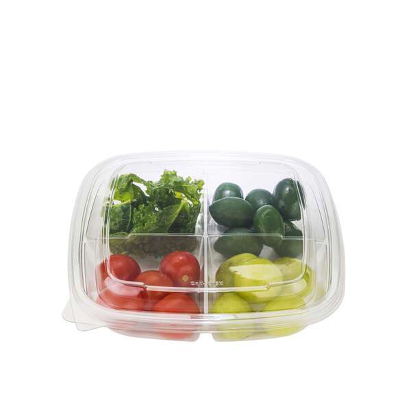 SafePro SC5-20, 20 Oz 4-Compartment Clear PET Square Containers, 140/CS. Lids Sold Separately.