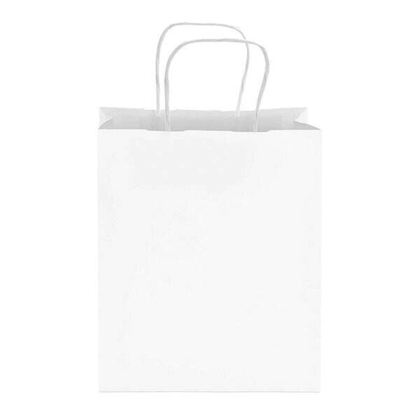 SafePro TEMW, 8x4x10-Inch White Paper Shopping Bag with Handles, 250/CS