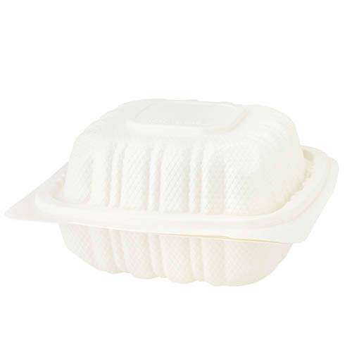 SafePro Eco BG66 6x6-inch White Square Microwavable PP Container w/Hinged Lid, 225/CS
