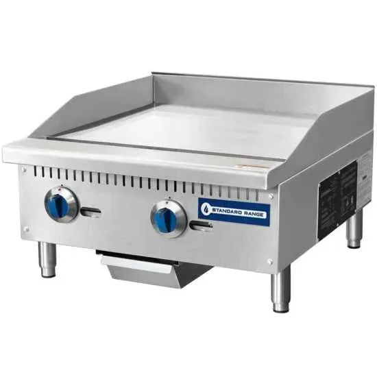 Standard Range SR-G24-M, 24-Inch Countertop 2 Burner Gas Griddle with Manual Control - 60,000 BTU