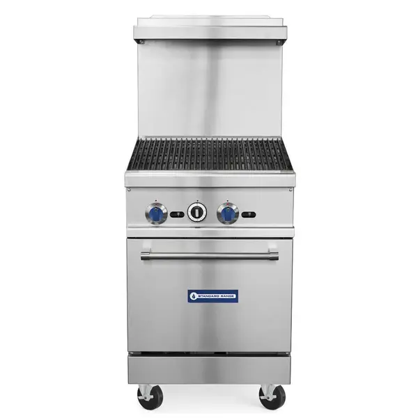 Standard Range SR-R24-24CB, 24-Inch Commercial Gas Range with 24-Inch Charbroiler Top, 1 Oven - 103,000 BTU