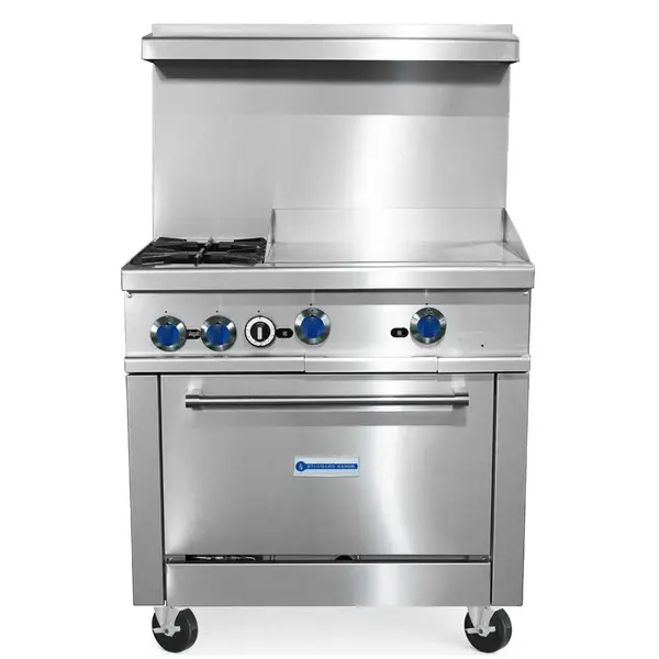 Standard Range SR-R36-24MG, 36-Inch Commercial Gas Range w/ 2 Burners, 24-Inch Griddle Top, 1 Oven - 153,000 BTU