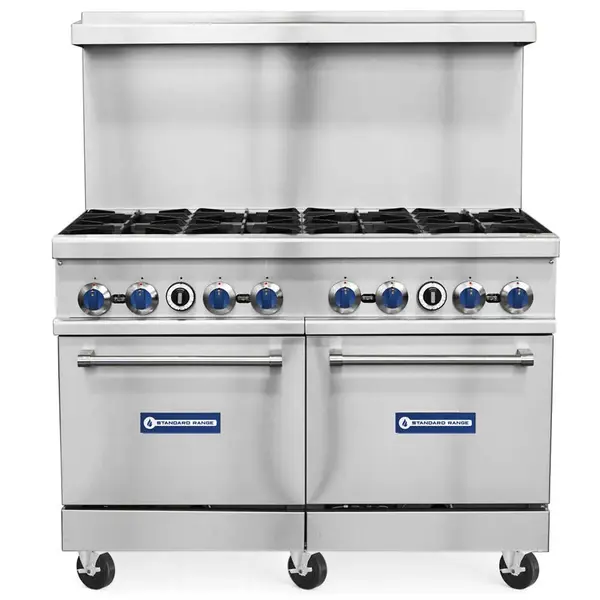 Standard Range SR-R48, 48-Inch Commercial Gas Range with 8 Burners, 2 Ovens - 306,000 BTU