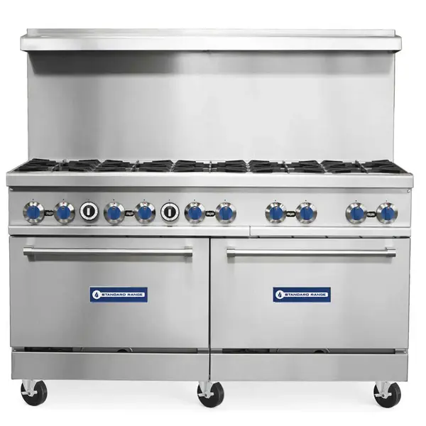 Standard Range SR-R60, 60-Inch Commercial Gas Range with 10 Burners, 2 Ovens - 366,000 BTU