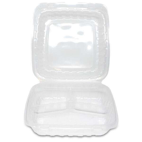 Sure Earth 113964, 8x8-Inch 3-Compartment MFPP-Like Plastic Hinged Container, 200/CS