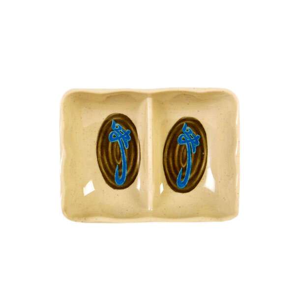 Thunder Group 0002J 1.5 Oz 3.63 x 2.75 Inch Asian Wei Melamine Divided Sauce Dish, DZ