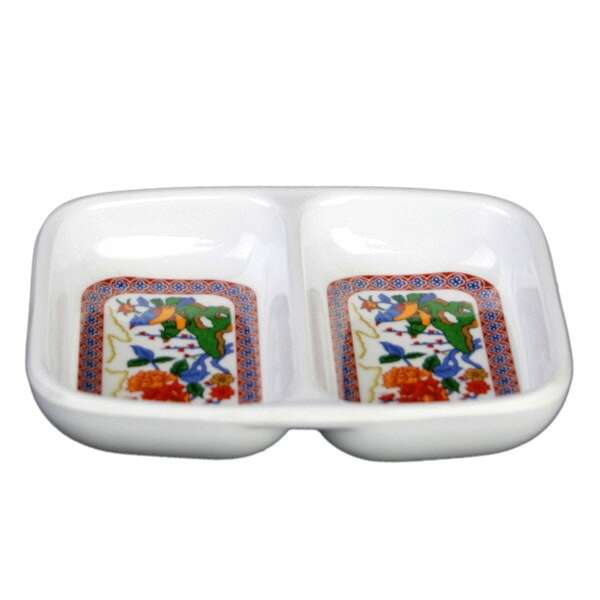 Thunder Group 1102TP 2 Oz 3.38 x 2.75 Inch Asian Peacock Melamine Twin Sauce Dish, DZ