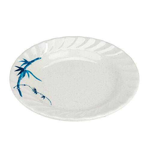 Thunder Group 1207BB 7 Inch Asian Blue Bamboo Melamine Round Curved Rim White Plate, DZ