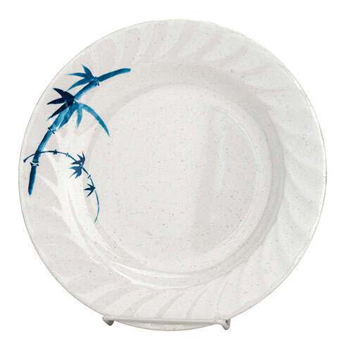 Thunder Group 1207BB 7 Inch Asian Blue Bamboo Melamine Round Curved Rim White Plate, DZ