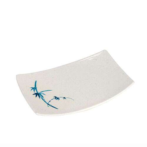 Thunder Group 1504BB 6.75 x 4.5 Inch Asian Blue Bamboo Melamine Medium White BBQ Plate, DZ