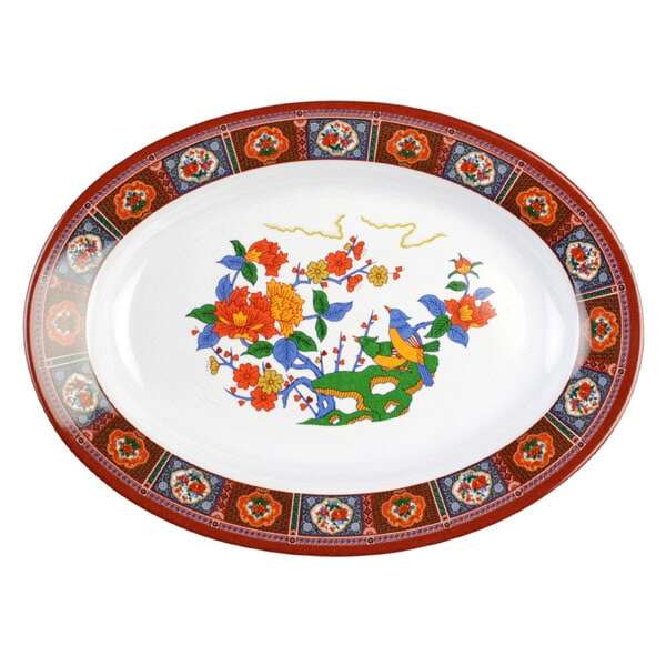 Thunder Group 2110TP 9 Oz 10 x 7.5 Inch Asian Peacock Melamine Oval Deep Platter, DZ