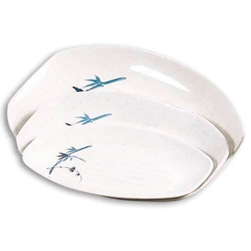 Thunder Group 2309BB 9 x 6.5 Inch Asian Blue Bamboo Melamine Rectangular White Teriyaki Tray, DZ