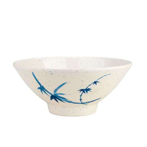 Thunder Group 3005BB 9 Oz 4.75 Inch Asian Blue Bamboo Melamine Round White Rice Bowl, DZ
