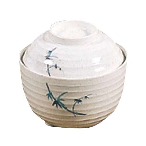Thunder Group 3502BB 9 Oz 4 Inch Asian Blue Bamboo Melamine Round White Miso Bowl with Lid, DZ