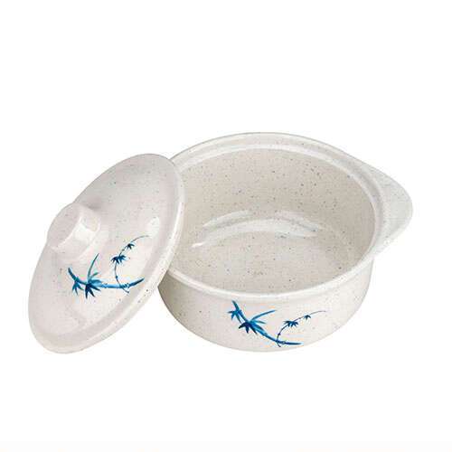 Thunder Group 3503BB 12 Oz 4.8 Inch Asian Blue Bamboo Melamine Round White Miso Bowl with Lid, DZ