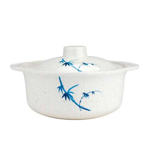 Thunder Group 3503BB 12 Oz 4.8 Inch Asian Blue Bamboo Melamine Round White Miso Bowl with Lid, DZ