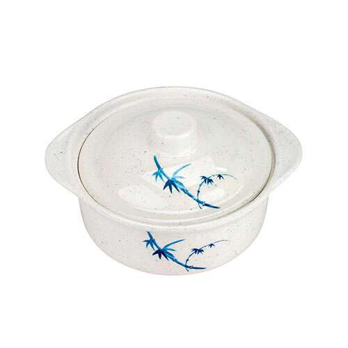 Thunder Group 3503BB 12 Oz 4.8 Inch Asian Blue Bamboo Melamine Round White Miso Bowl with Lid, DZ