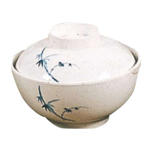 Thunder Group 3506BB 10 Oz 4.5 Inch Asian Blue Bamboo Melamine Round White Special Bowl with Lid, DZ