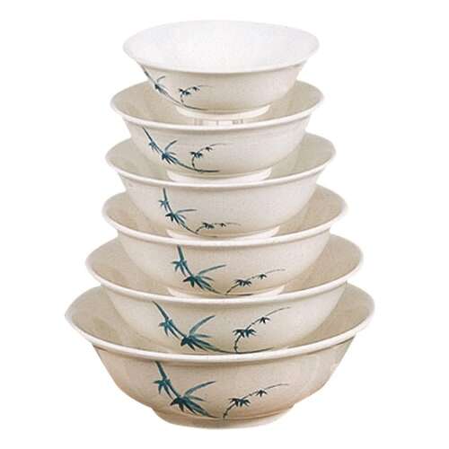 Thunder Group 5065BB 32 Oz 7.5 Inch Asian Blue Bamboo Melamine Round Rimless White Bowl, DZ