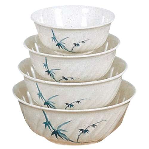Thunder Group 5306BB 21 Oz 6 Inch Asian Blue Bamboo Melamine Round Swirl White Bowl, DZ