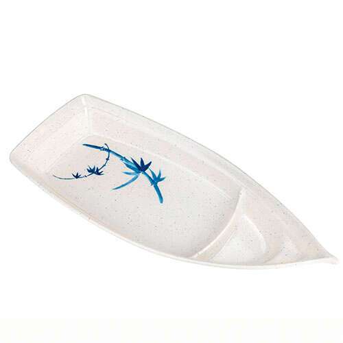 Thunder Group 8006BB 54 Oz 16.25 x 7.12 Inch Asian Blue Bamboo Melamine Large White Sushi Boat, DZ