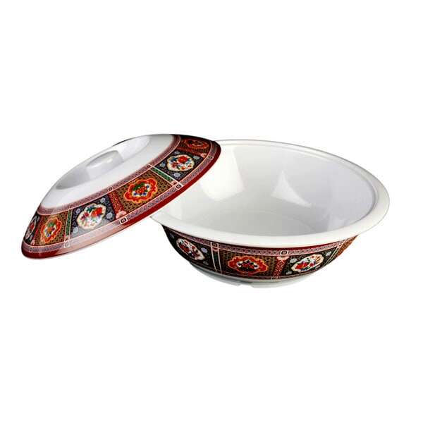 Thunder Group 8010TP 75 Oz 10 Inch Asian Peacock Melamine Round Serving Bowl with Lid, EA