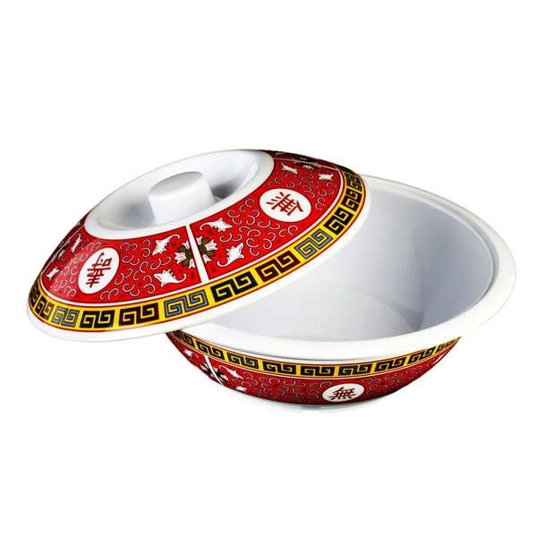 - 8011TR 80 Oz 11 Inch Asian Longevity Melamine Round Serving Bowl With Lid, EA