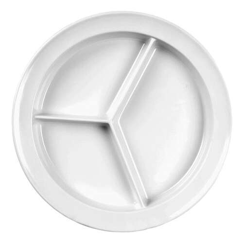 Thunder Group NS701W 8.75 Inch Western Nustone White Melamine Round Deep 3 Compartment Plate, DZ