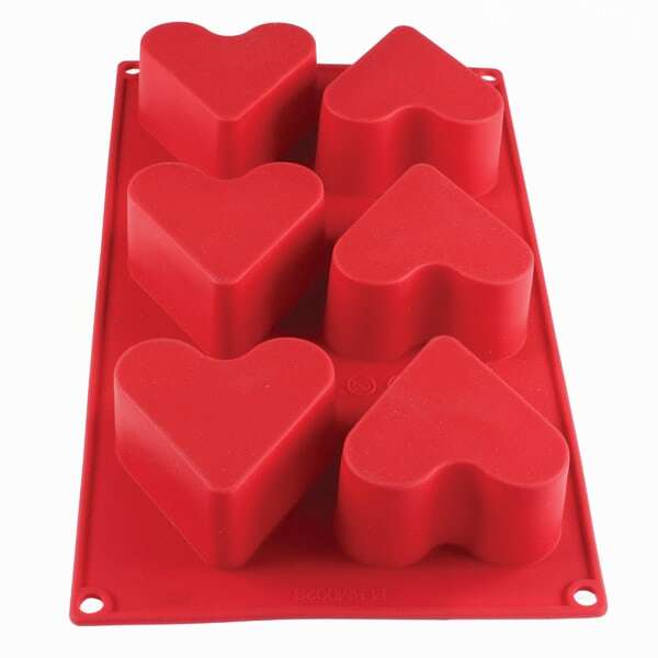 Thunder Group PLBM002S, 4.4-Ounce Heart High Heat Silicone Baking Mold, 6 Cavities