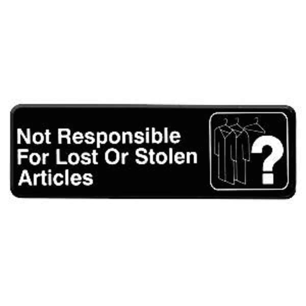 - PLIS9326BK, 9x3-inch 'Not Responsible For Lost' Information Sign