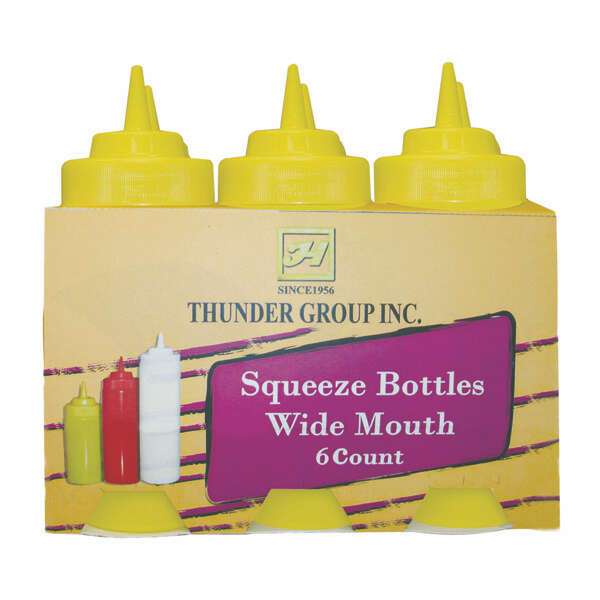 Thunder Group PLTHSB016YW, 16-Ounce Plastic Wide-Mouth Squeeze Bottle, Yellow, 6/Pack