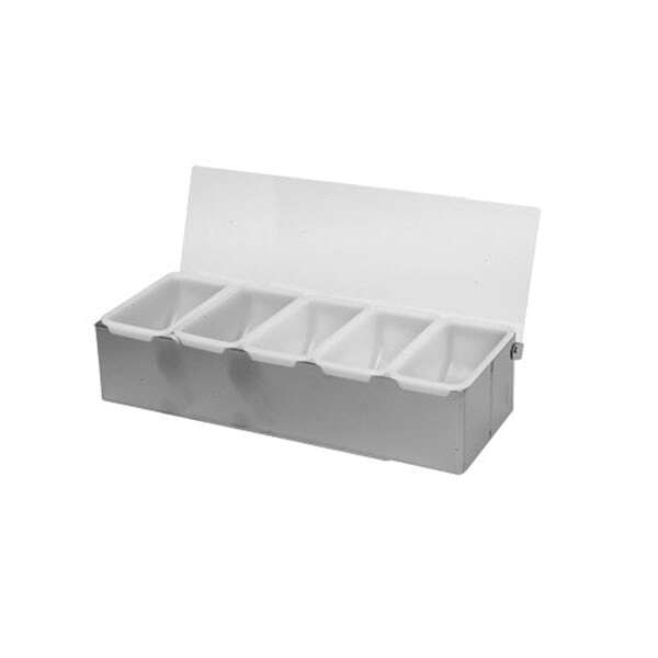 Thunder Group SLCN005, Stainless Steel 5 Compartment Condiment Dispenser with Acrylic Lid