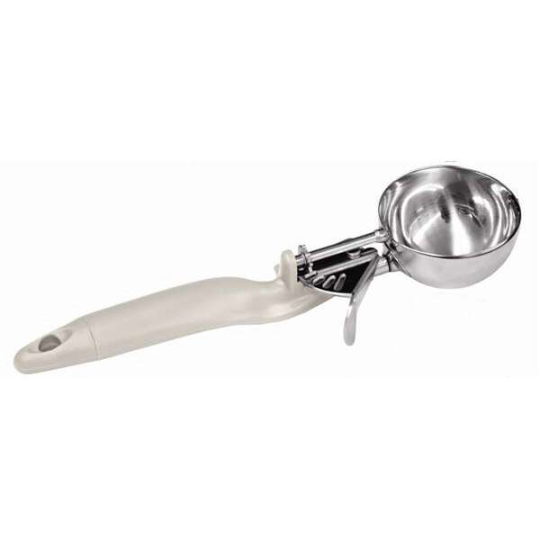 - SLDS010L, 3.25-Ounce Stainless Steel Lever Disher, Size 10, Coated Handle, Ivory