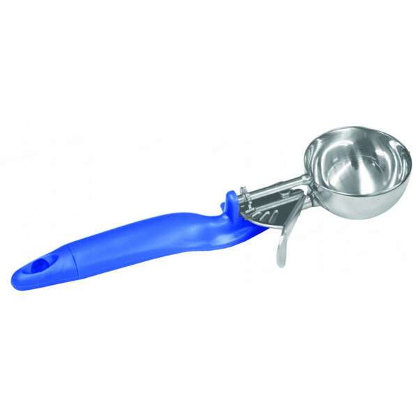 - SLDS016L, 2-Ounce Stainless Steel Lever Disher, Size 16, Coated Handle, Blue