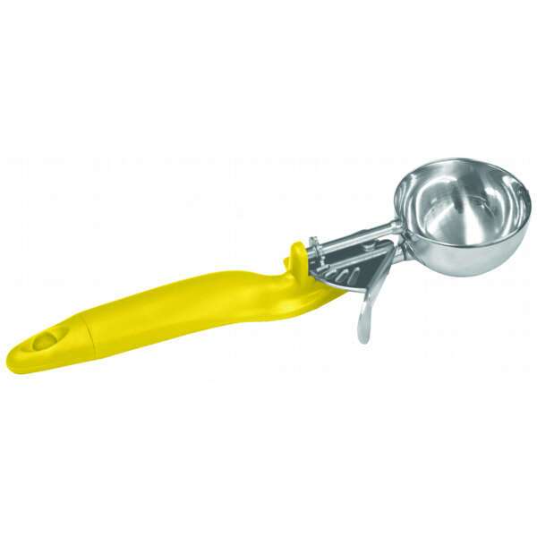 - SLDS020L, 1.6-Ounce Stainless Steel Lever Disher, Size 20, Coated Handle, Yellow