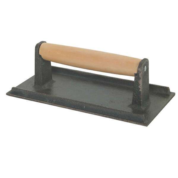 - SLKSW095, 5x9-Inch Cast Iron Steak Press with Wooden Handle