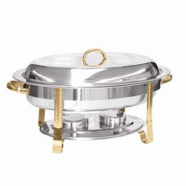 - SLRCF0836GH, 6-Quart Stainless Steel Oval Gold Accented Chafer