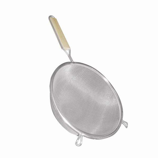 Thunder Group SLSTN3308, 8-Inch Single Medium Mesh Strainer with Wooden Handle, Nickel-Plated Steel