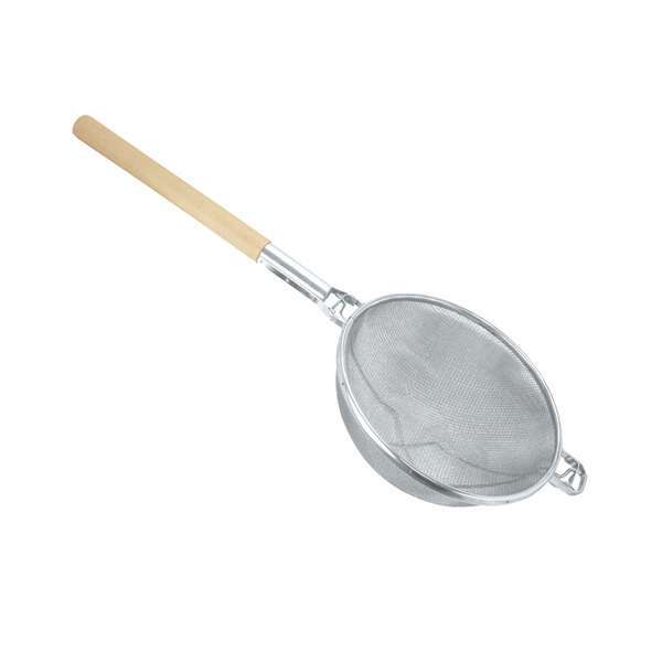 Thunder Group SLSTN3314R, 13 3/4-Inch Double Fine Mesh Reinforced Strainer with Wooden Handle, Nickel-Plated